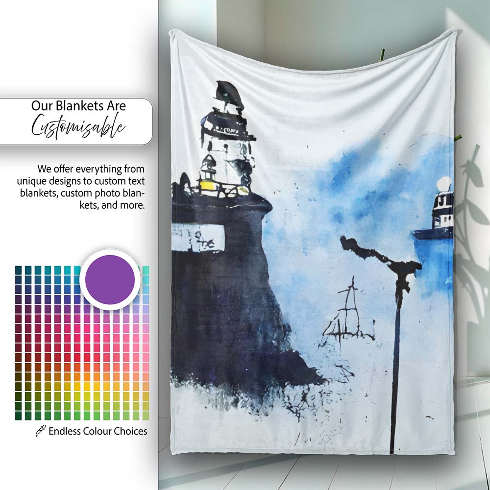 Watercolour Lighthouse Coastal Street Art, Bedroom Living Room Accent, Comfortable Everyday Use - Super Soft Fleece Blanket Bed Sofa Throw