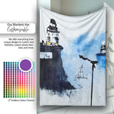 Watercolour Lighthouse Coastal Street Art, Bedroom Living Room Accent, Comfortable Everyday Use - Super Soft Fleece Blanket Bed Sofa Throw