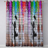 Dancing Girl with Umbrella Colour Splash Modern Expressive Artwork for Home Decor Readymade Eyelet Ring Top Thermal 100% Blackout Curtains