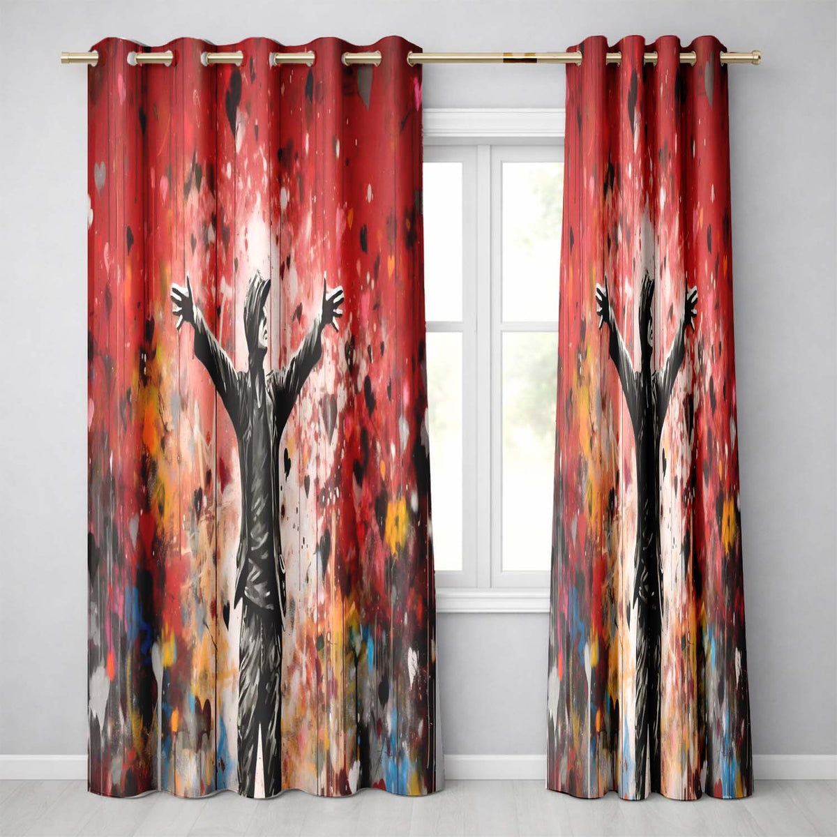 Man with Open Arms Love Graffiti Creative Expressive Design for Modern Home Decor Readymade Eyelet Ring Top Thermal 100% Blackout Curtains