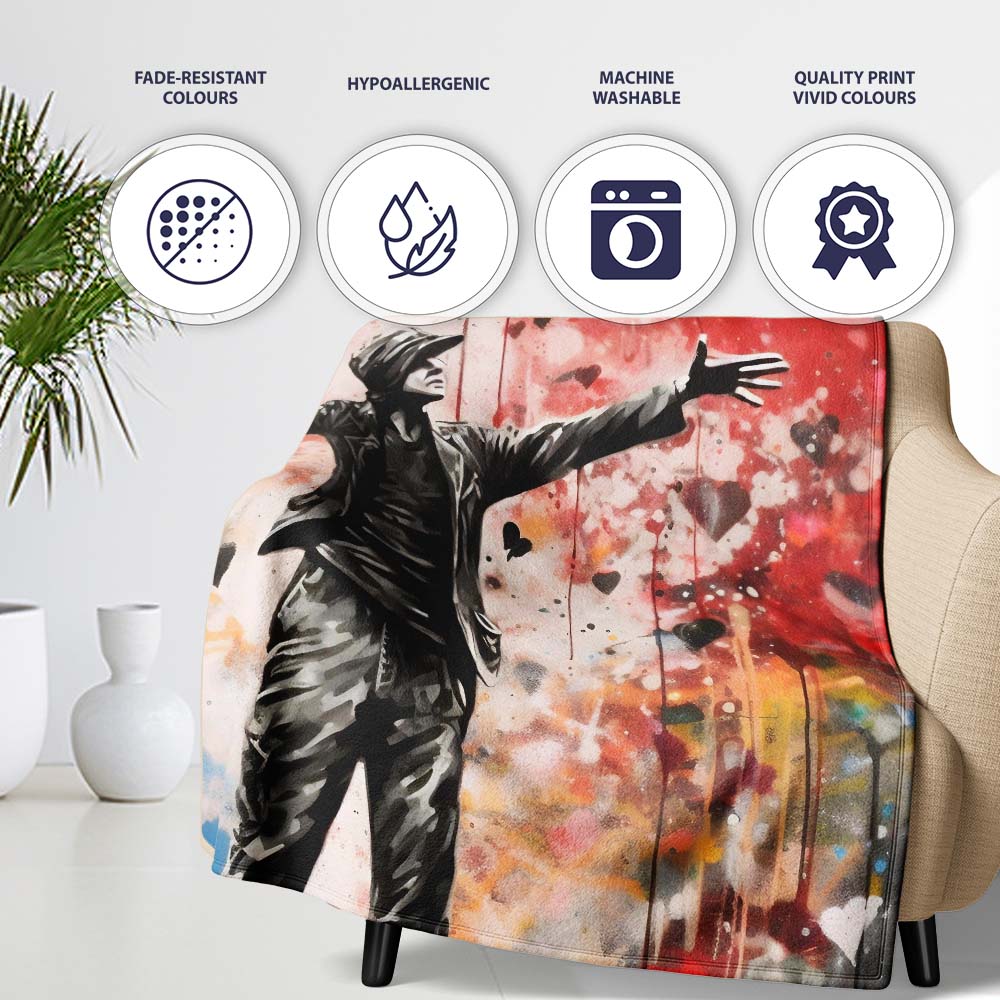 Man with Open Arms Love Graffiti, Cozy Home Decor, All Season Comfort, Comfortable Everyday Use - Super Soft Fleece Blanket Bed Sofa Throw