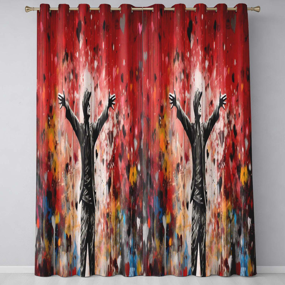 Man with Open Arms Love Graffiti Creative Expressive Design for Modern Home Decor Readymade Eyelet Ring Top Thermal 100% Blackout Curtains