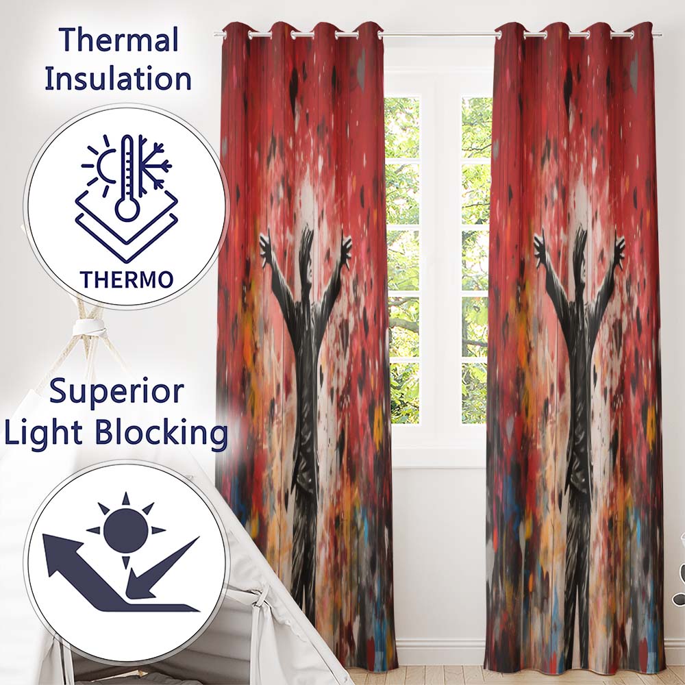 Man with Open Arms Love Graffiti Creative Expressive Design for Modern Home Decor Readymade Eyelet Ring Top Thermal 100% Blackout Curtains