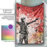 Man with Open Arms Love Graffiti, Cozy Home Decor, All Season Comfort, Comfortable Everyday Use - Super Soft Fleece Blanket Bed Sofa Throw