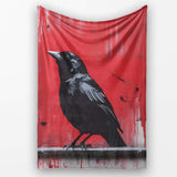 Black Crow on Red Graffiti Wall, Cozy Home Decor, All Season Comfort, Gift for Adults and Teens - Super Soft Fleece Blanket Bed Sofa Throw