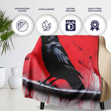 Black Crow on Red Graffiti Wall, Cozy Home Decor, All Season Comfort, Gift for Adults and Teens - Super Soft Fleece Blanket Bed Sofa Throw