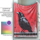 Black Crow on Red Graffiti Wall, Cozy Home Decor, All Season Comfort, Gift for Adults and Teens - Super Soft Fleece Blanket Bed Sofa Throw