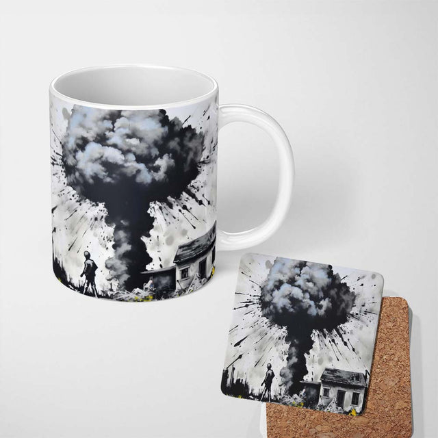 Mushroom Cloud Over House Street Art 11oz Ceramic Coffee Tea Mug White Large Handle