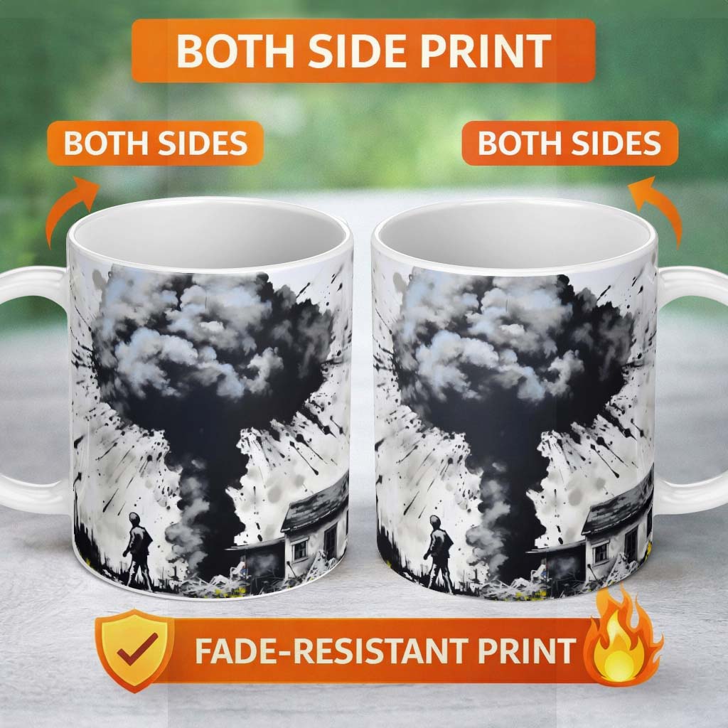 Mushroom Cloud Over House Street Art 11oz Ceramic Coffee Tea Mug White Large Handle