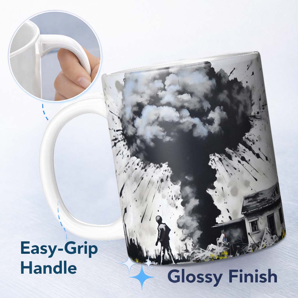 Mushroom Cloud Over House Street Art 11oz Ceramic Coffee Tea Mug White Large Handle