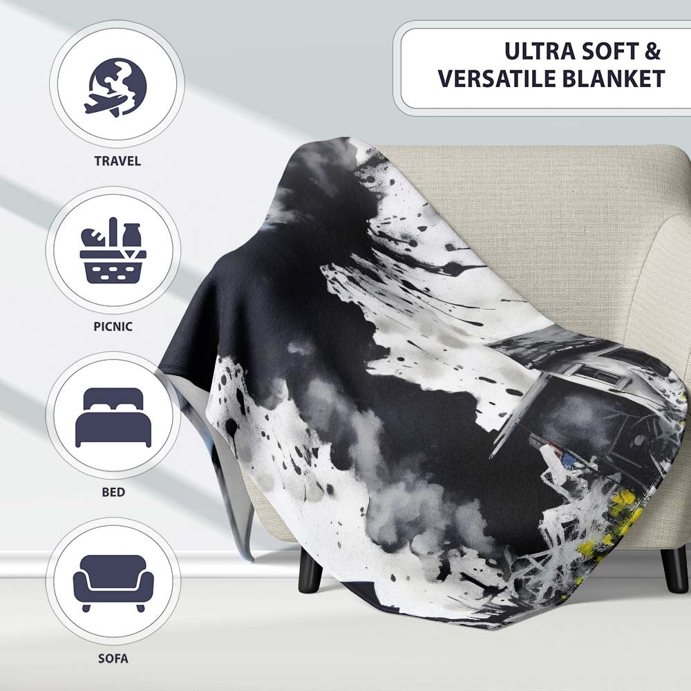 Mushroom Cloud Over House Street Art, Bedroom Living Room Accent, Thoughtful Housewarming Gift - Super Soft Fleece Blanket Bed Sofa Throw