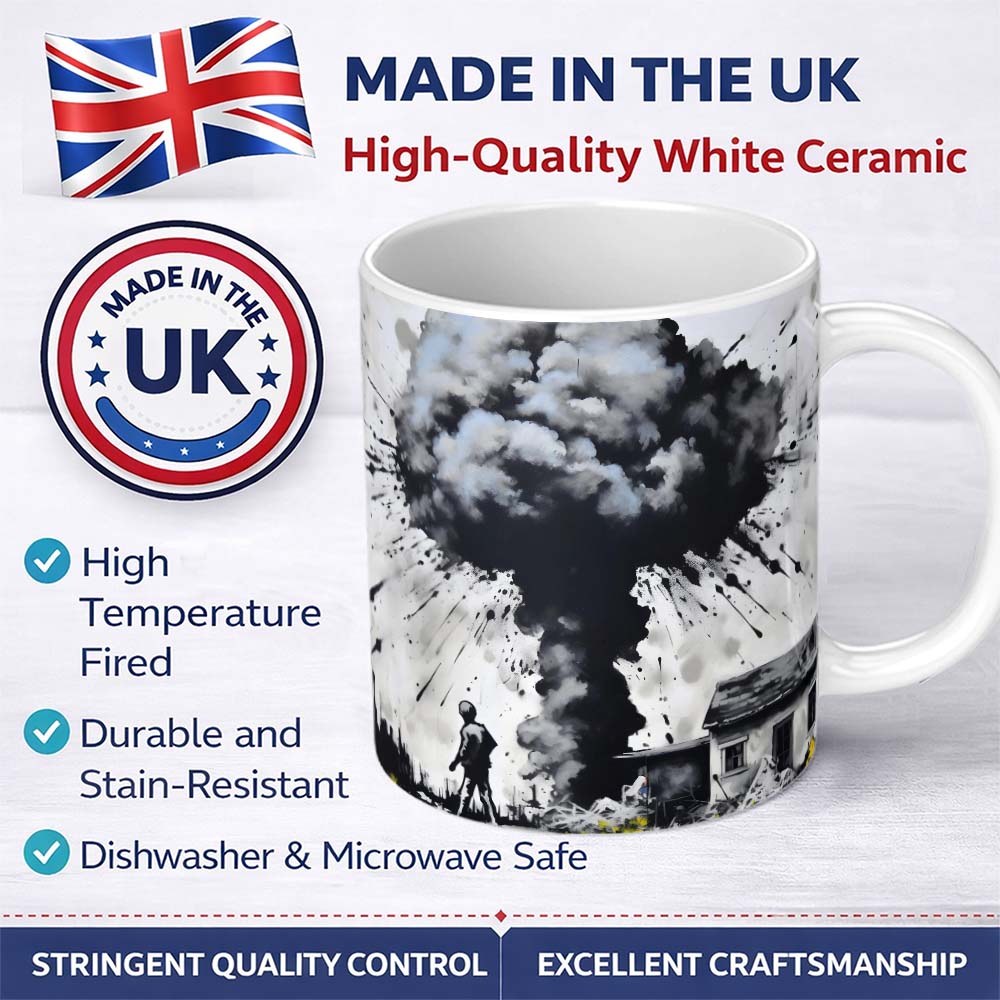 Mushroom Cloud Over House Street Art 11oz Ceramic Coffee Tea Mug White Large Handle
