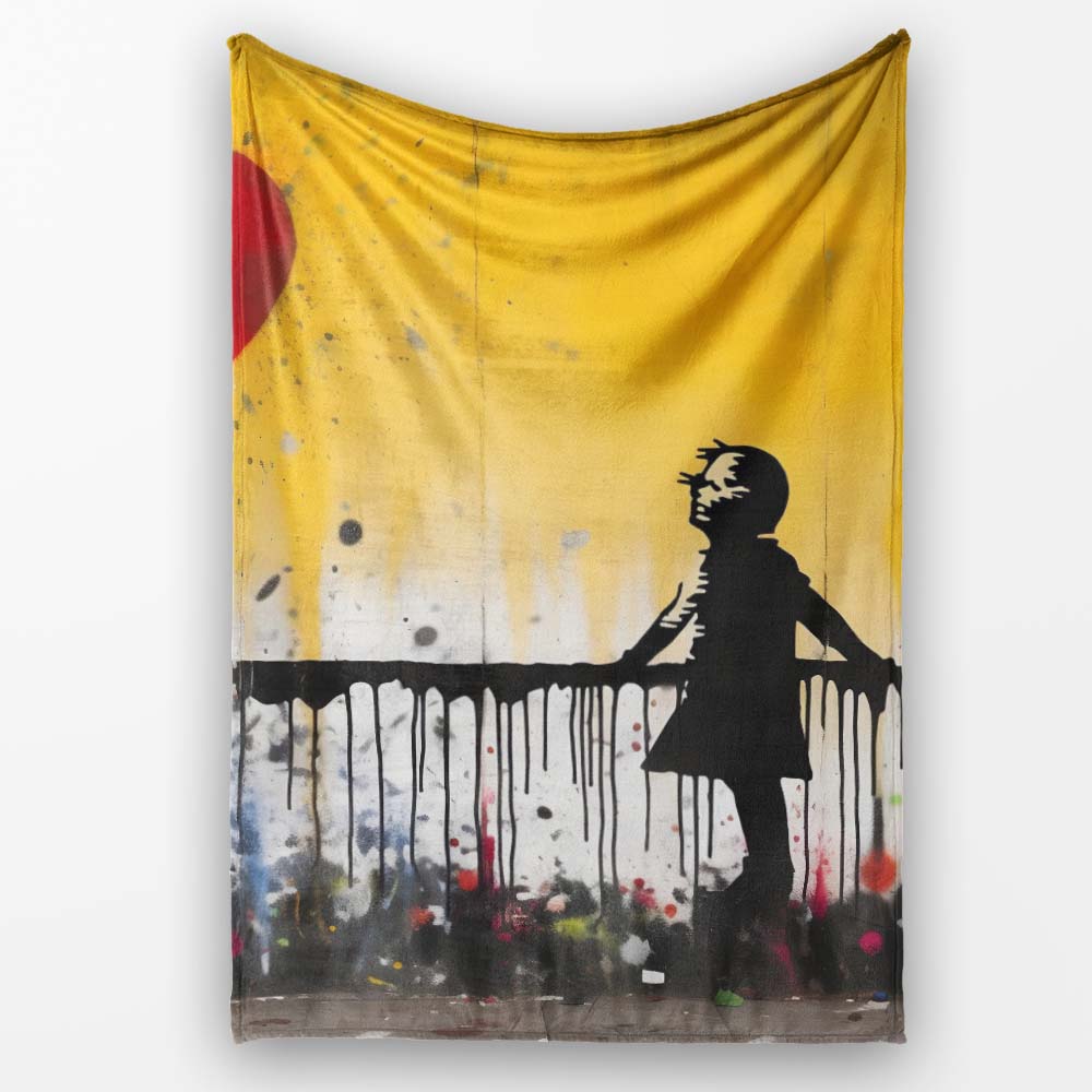 Girl Reaching for Dripping Red Heart Graffiti, All Season Comfort, Thoughtful Housewarming Gift - Super Soft Fleece Blanket Bed Sofa Throw