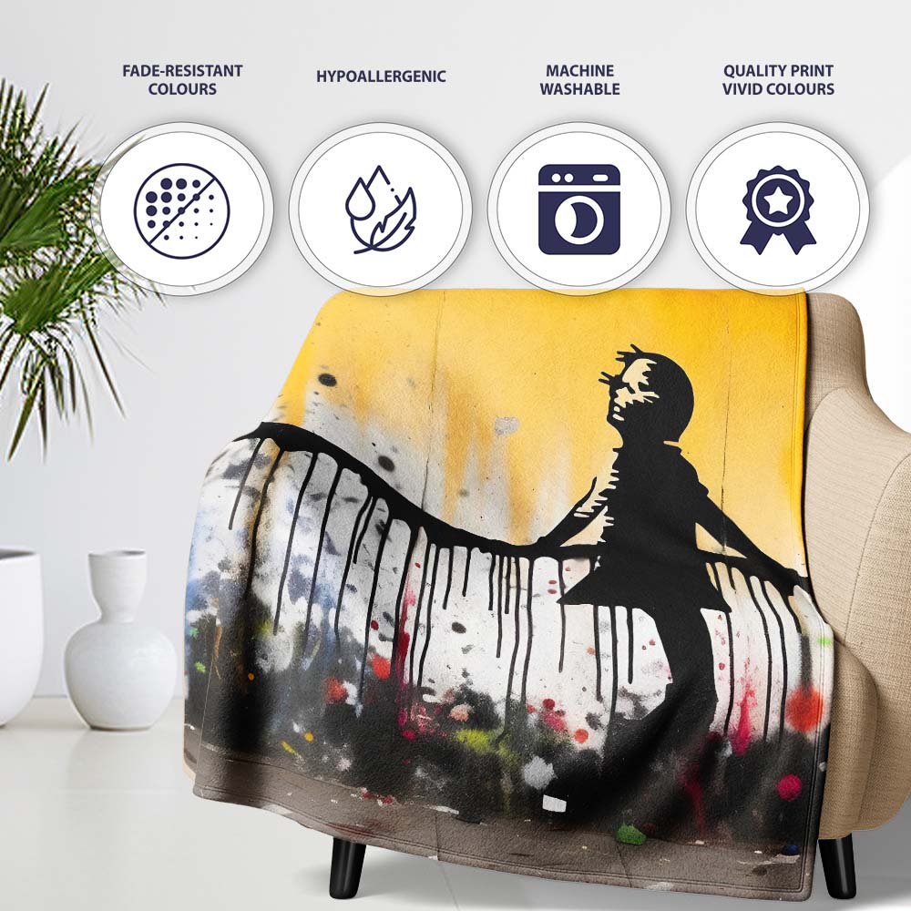 Girl Reaching for Dripping Red Heart Graffiti, All Season Comfort, Thoughtful Housewarming Gift - Super Soft Fleece Blanket Bed Sofa Throw