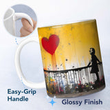 Girl Reaching for Dripping Red Heart Graffiti 11oz Ceramic Coffee Tea Mug White Large Handle