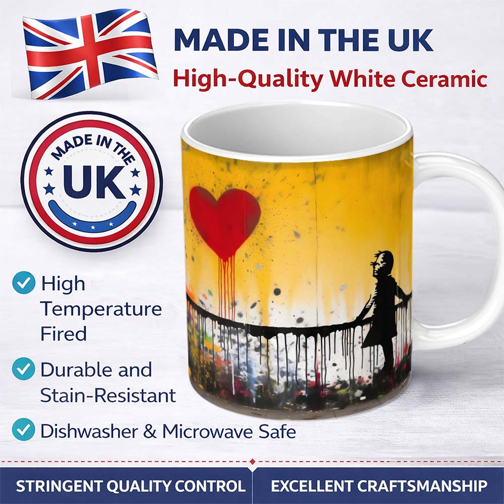 Girl Reaching for Dripping Red Heart Graffiti 11oz Ceramic Coffee Tea Mug White Large Handle