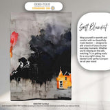 Burning Houses Anti War Street Art, Cozy Home Decor, All Season Comfort, Modern Interior Accent - Super Soft Fleece Blanket Bed Sofa Throw