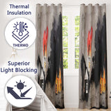 Burning Houses Anti War Street Art Creative Striking Design for Modern Home Decor Readymade Eyelet Ring Top Thermal 100% Blackout Curtains