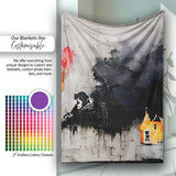 Burning Houses Anti War Street Art, Cozy Home Decor, All Season Comfort, Modern Interior Accent - Super Soft Fleece Blanket Bed Sofa Throw