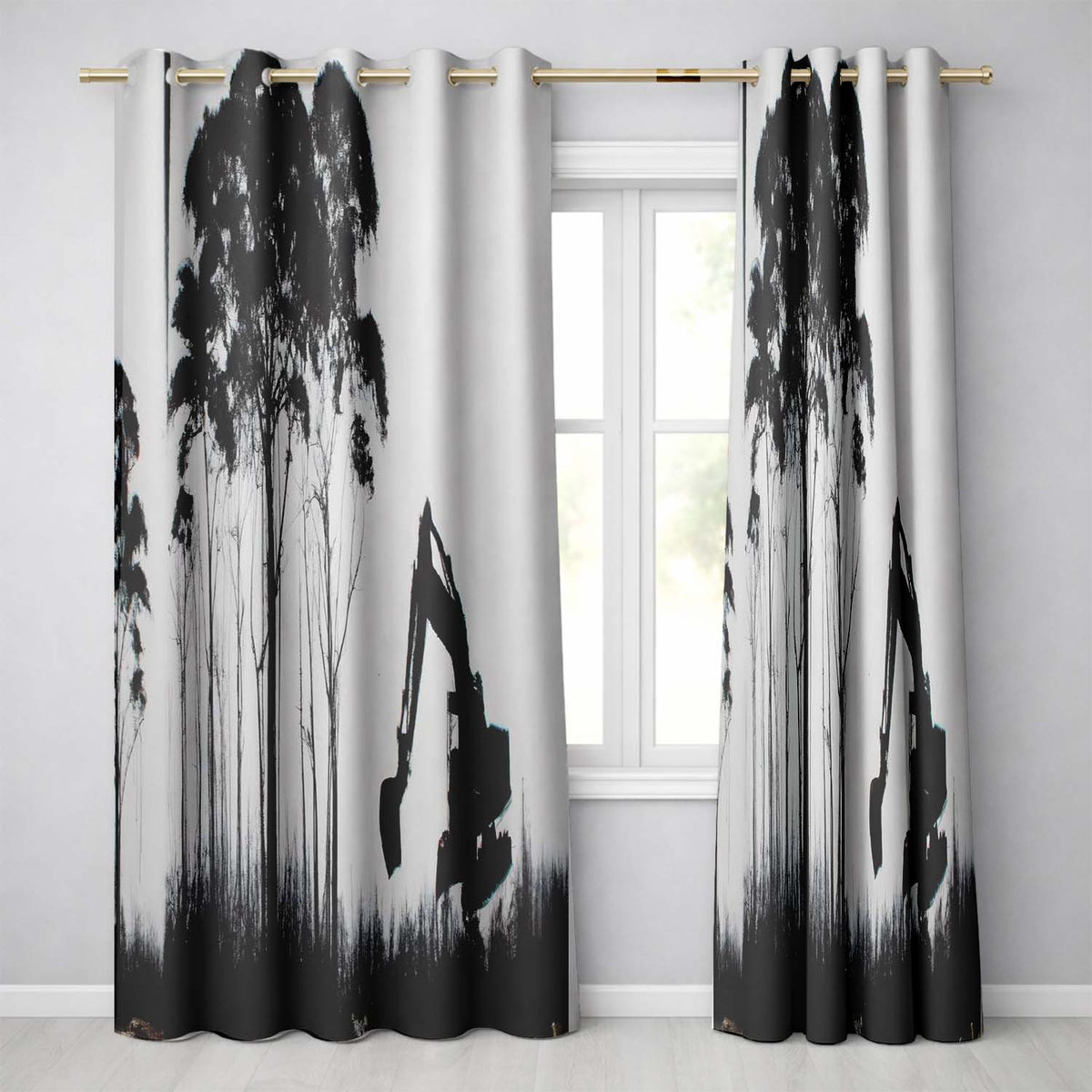 Excavator Destroying Forest Environmental Street Art Timeless Wall Art Home Decor Readymade Eyelet Ring Top Thermal 100% Blackout Curtains