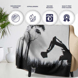 Excavator Destroying Forest Environmental Street Art, Lightweight Comfortable Decorative Accent - Super Soft Fleece Blanket Bed Sofa Throw