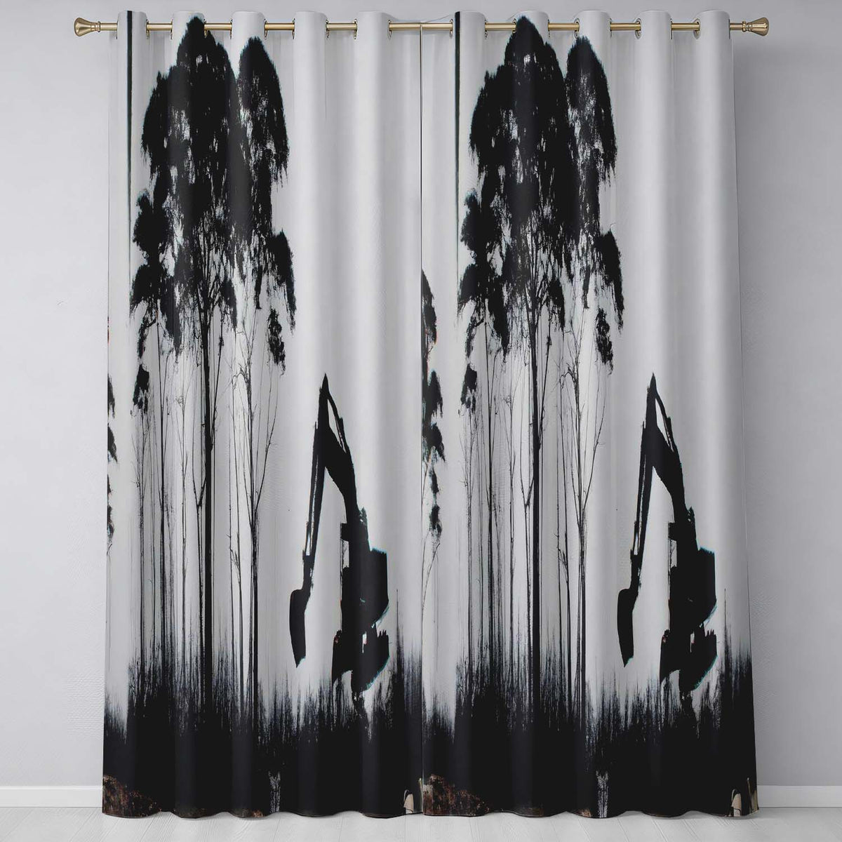 Excavator Destroying Forest Environmental Street Art Timeless Wall Art Home Decor Readymade Eyelet Ring Top Thermal 100% Blackout Curtains