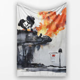 Burning Tank Anti War Graffiti, Cozy Home Decor, Bedroom Living Room Accent, All Season Comfort - Super Soft Fleece Blanket Bed Sofa Throw