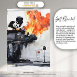 Burning Tank Anti War Graffiti, Cozy Home Decor, Bedroom Living Room Accent, All Season Comfort - Super Soft Fleece Blanket Bed Sofa Throw