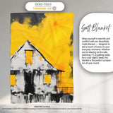 Child Painting Burnt House Street Art, Bedroom Living Room Accent, Thoughtful Housewarming Gift - Super Soft Fleece Blanket Bed Sofa Throw