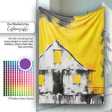Child Painting Burnt House Street Art, Bedroom Living Room Accent, Thoughtful Housewarming Gift - Super Soft Fleece Blanket Bed Sofa Throw