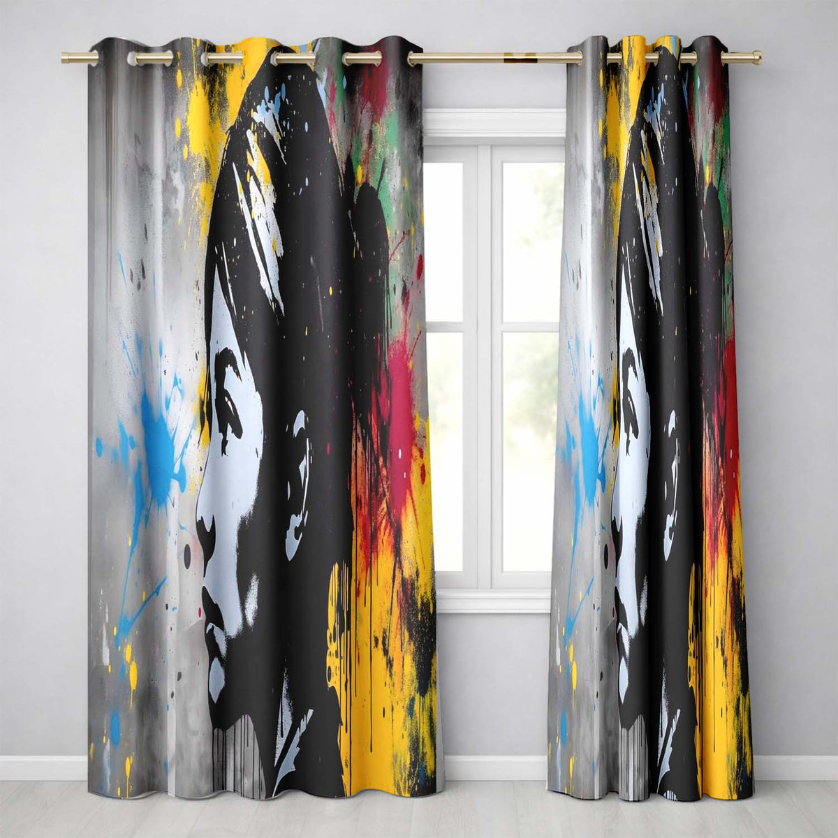 Colour Splash Portrait Urban Graffiti Contemporary Elegant Artwork for Home Decor Readymade Eyelet Ring Top Thermal 100% Blackout Curtains