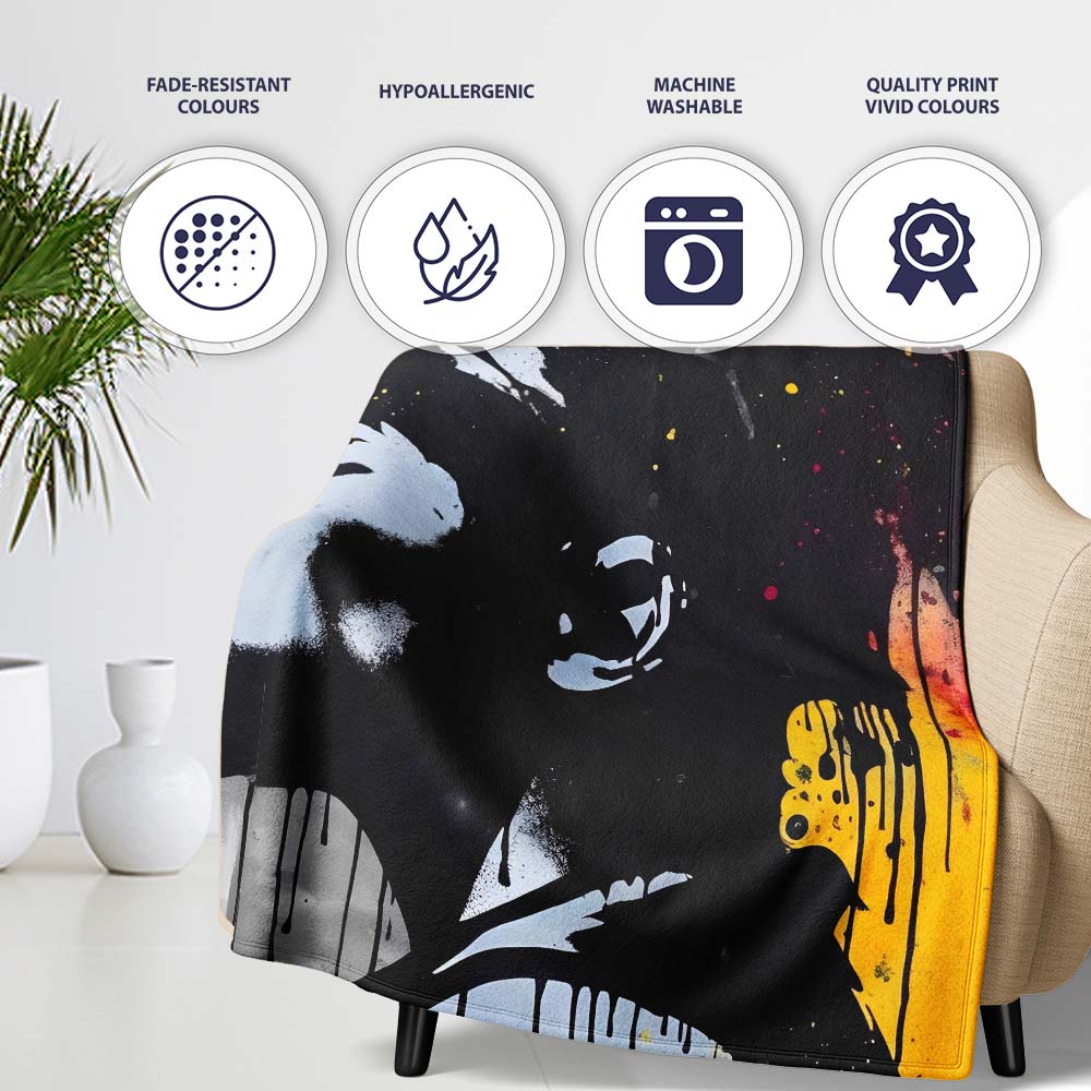 Colour Splash Portrait Urban Graffiti, Bedroom Living Room Accent, Thoughtful Housewarming Gift - Super Soft Fleece Blanket Bed Sofa Throw