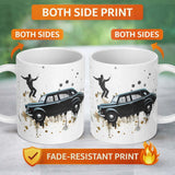 Man Dancing on Classic Black Car Street Art 11oz Ceramic Coffee Tea Mug White Large Handle