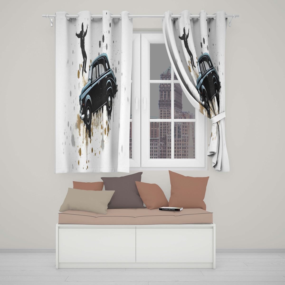 Man Dancing on Classic Black Car Street Art Vibrant Artwork for Living Room Decor Readymade Eyelet Ring Top Thermal 100% Blackout Curtains