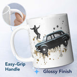 Man Dancing on Classic Black Car Street Art 11oz Ceramic Coffee Tea Mug White Large Handle