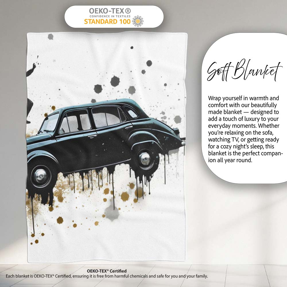 Man Dancing on Classic Black Car Street Art, Bedroom Living Room Accent, Unique Artistic Design - Super Soft Fleece Blanket Bed Sofa Throw