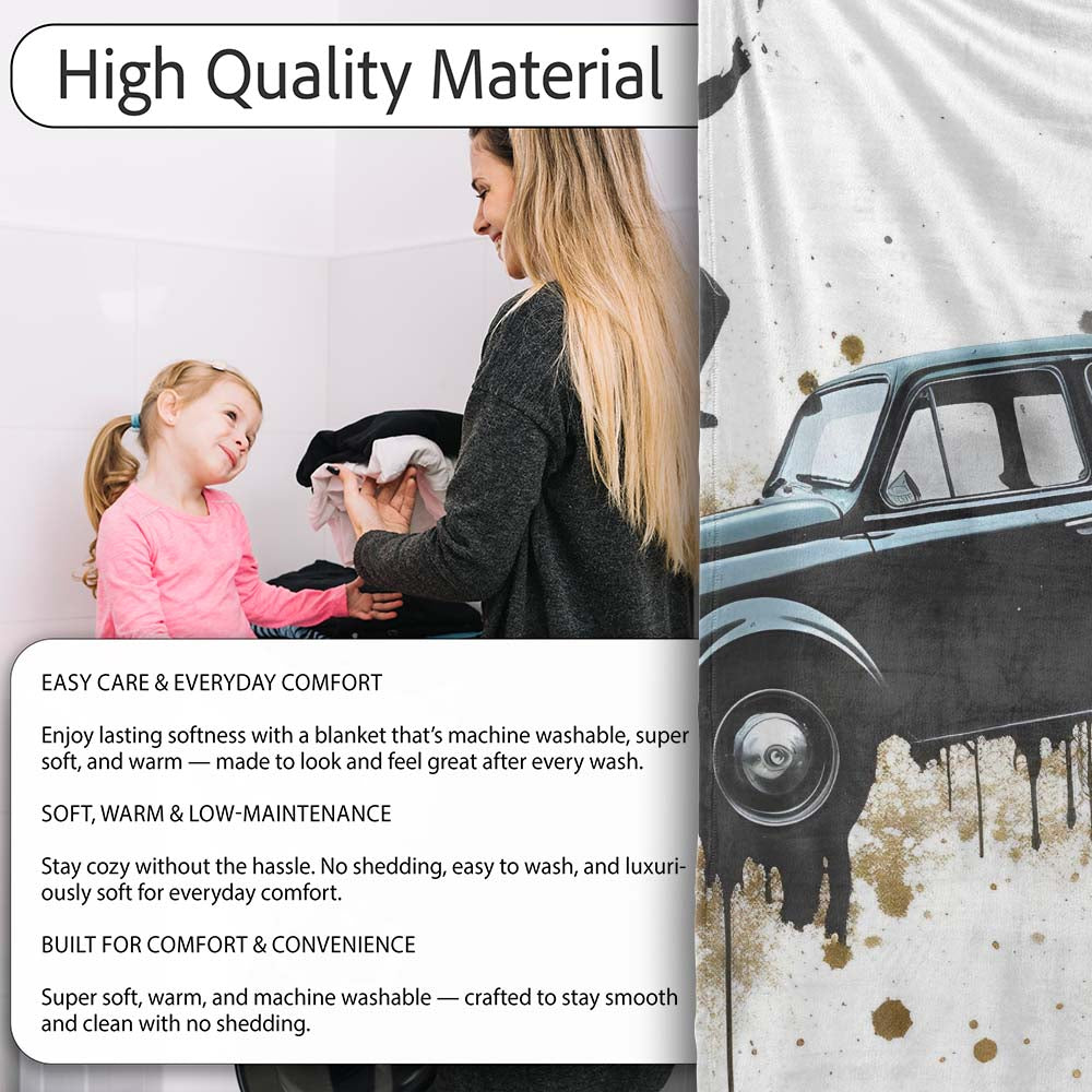 Man Dancing on Classic Black Car Street Art, Bedroom Living Room Accent, Unique Artistic Design - Super Soft Fleece Blanket Bed Sofa Throw