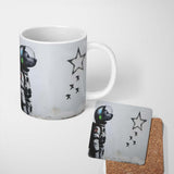 Cat Astronaut Watching Falling Star Street Art 11oz Ceramic Coffee Tea Mug White Large Handle