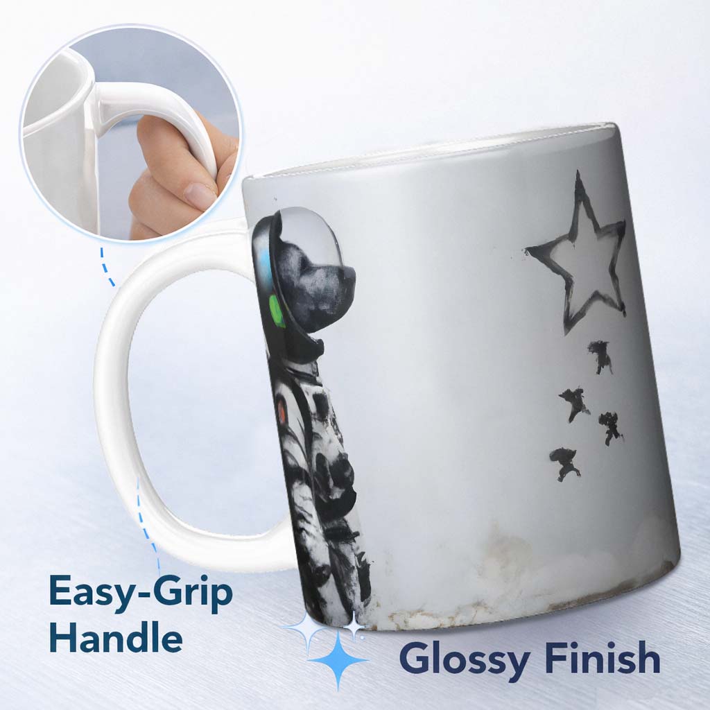 Cat Astronaut Watching Falling Star Street Art 11oz Ceramic Coffee Tea Mug White Large Handle