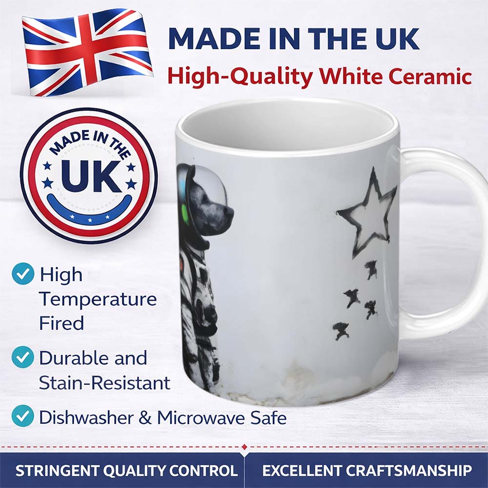 Cat Astronaut Watching Falling Star Street Art 11oz Ceramic Coffee Tea Mug White Large Handle