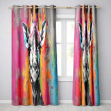 Colour Splash Giraffe Portrait Graffiti Stylish Bold Design for Modern Home Decor Readymade Eyelet Ring Top Thermal 100% Blackout Curtains