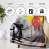Mouse Holding Colourful Balloons Street Art, Bedroom Living Room Accent, Unique Artistic Design - Super Soft Fleece Blanket Bed Sofa Throw