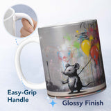 Mouse Holding Colourful Balloons Street Art 11oz Ceramic Coffee Tea Mug White Large Handle