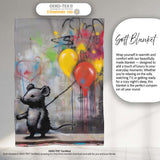 Mouse Holding Colourful Balloons Street Art, Bedroom Living Room Accent, Unique Artistic Design - Super Soft Fleece Blanket Bed Sofa Throw