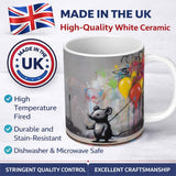 Mouse Holding Colourful Balloons Street Art 11oz Ceramic Coffee Tea Mug White Large Handle