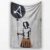 Girl Holding Black Balloon Minimalist Graffiti, Lightweight Warm Gift, Comfortable Everyday Use - Super Soft Fleece Blanket Bed Sofa Throw