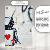 Robot Holding Ace of Hearts Playing Card Street Art, All Season Comfort, Modern Interior Accent - Super Soft Fleece Blanket Bed Sofa Throw