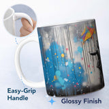 Man with Rainbow Umbrella in the Rain Graffiti 11oz Ceramic Coffee Tea Mug White Large Handle