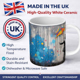 Man with Rainbow Umbrella in the Rain Graffiti 11oz Ceramic Coffee Tea Mug White Large Handle
