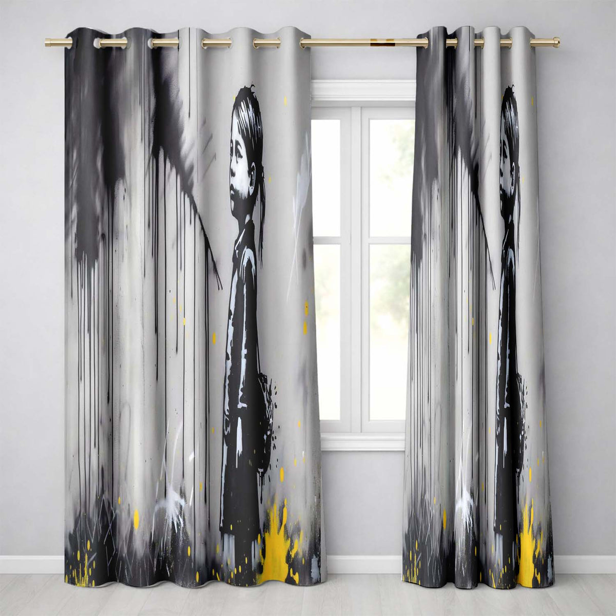 Girl with Paint Splash Backpack Street Art Vibrant Elegant Artwork for Home Decor Readymade Eyelet Ring Top Thermal 100% Blackout Curtains
